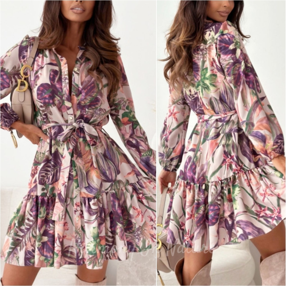 Petal Drift Long Sleeve Dress - Blush Pink